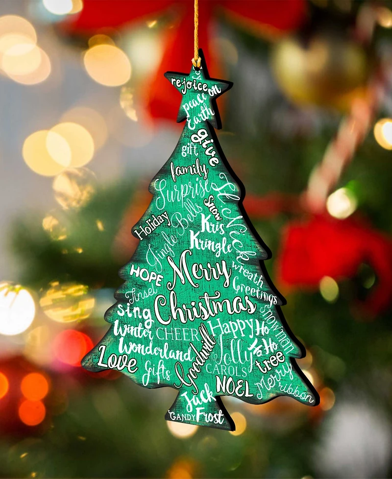 Designocracy Merry Christmas Tree Wooden Ornaments, Set of 2