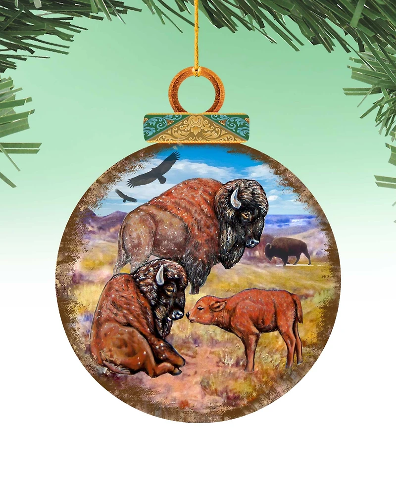 Designocracy Buffalos Ball Wooden Ornaments, Set of 2