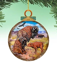 Designocracy Buffalos Ball Wooden Ornaments, Set of 2