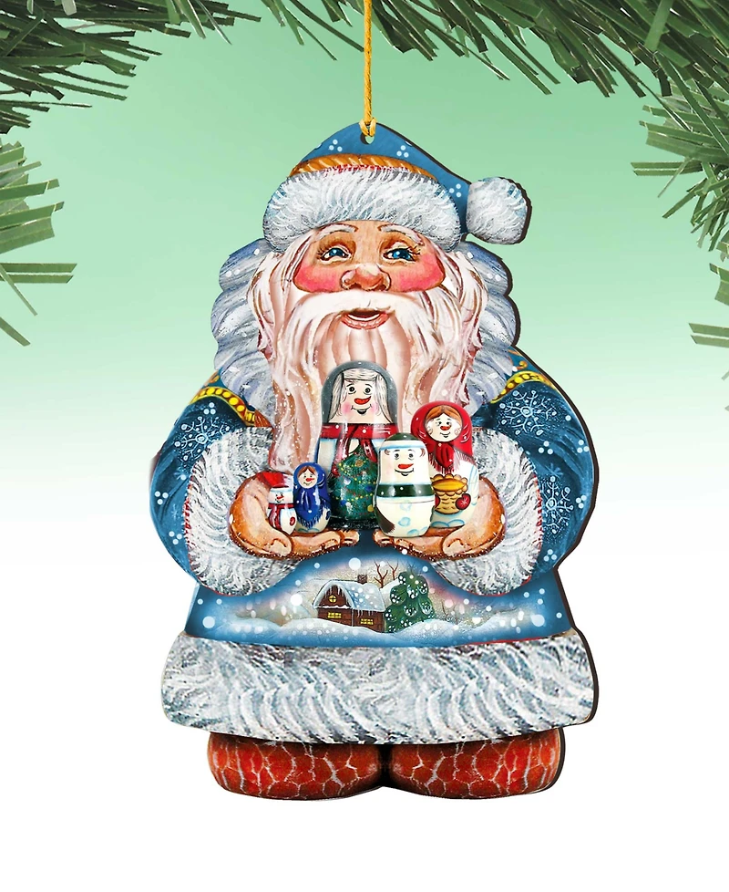 Designocracy Matreshkas Santa Wooden Christmas Ornament Set of 2