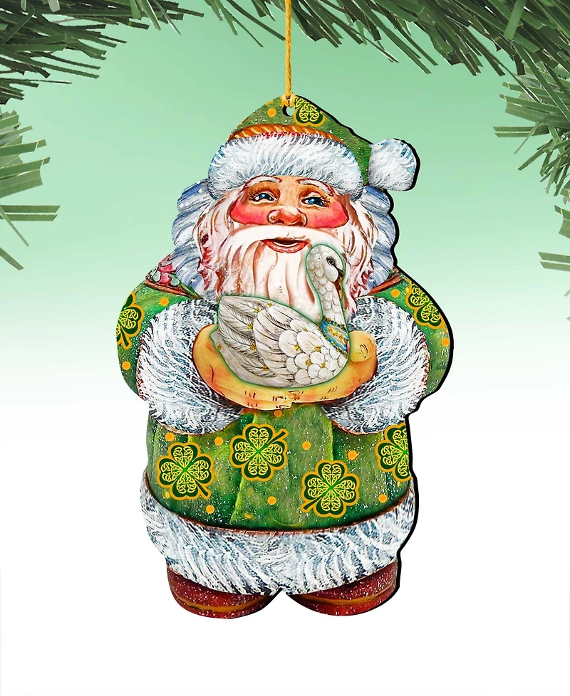 Designocracy Celtic Swan Santa Wooden Christmas Ornament Set of 2