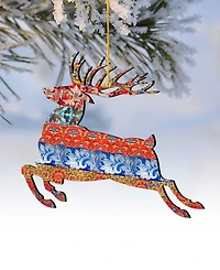 Designocracy Rustic Prancing Deer Wooden Christmas Ornament, Set of 2