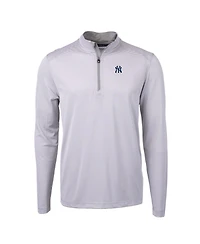 Cutter & Buck Men's Gray/White New York Yankees Virtue Eco Pique Micro Stripe Quarter-Zip Pullover Sweatshirt