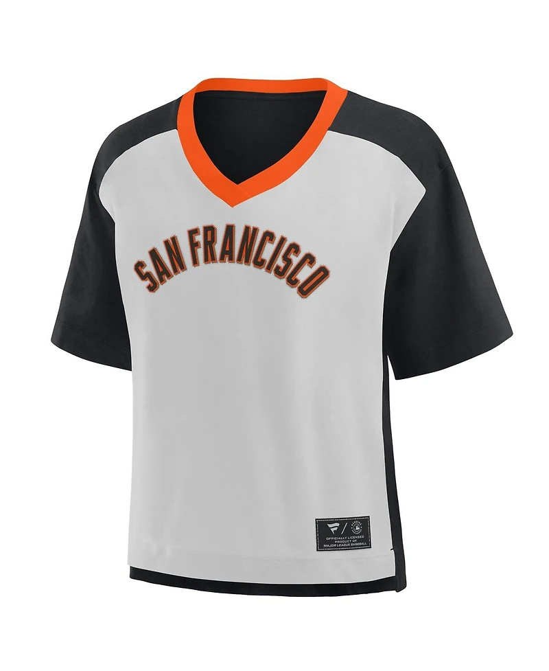Fanatics Women's Black/Graphite San Francisco Giants Oversized Race To Win V-Neck T-Shirt