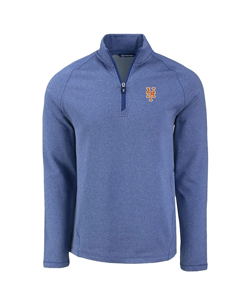 Cutter & Buck Men's Heather Blue New York Mets Peshastin Eco Fleece Raglan Quarter-Zip Sweatshirt