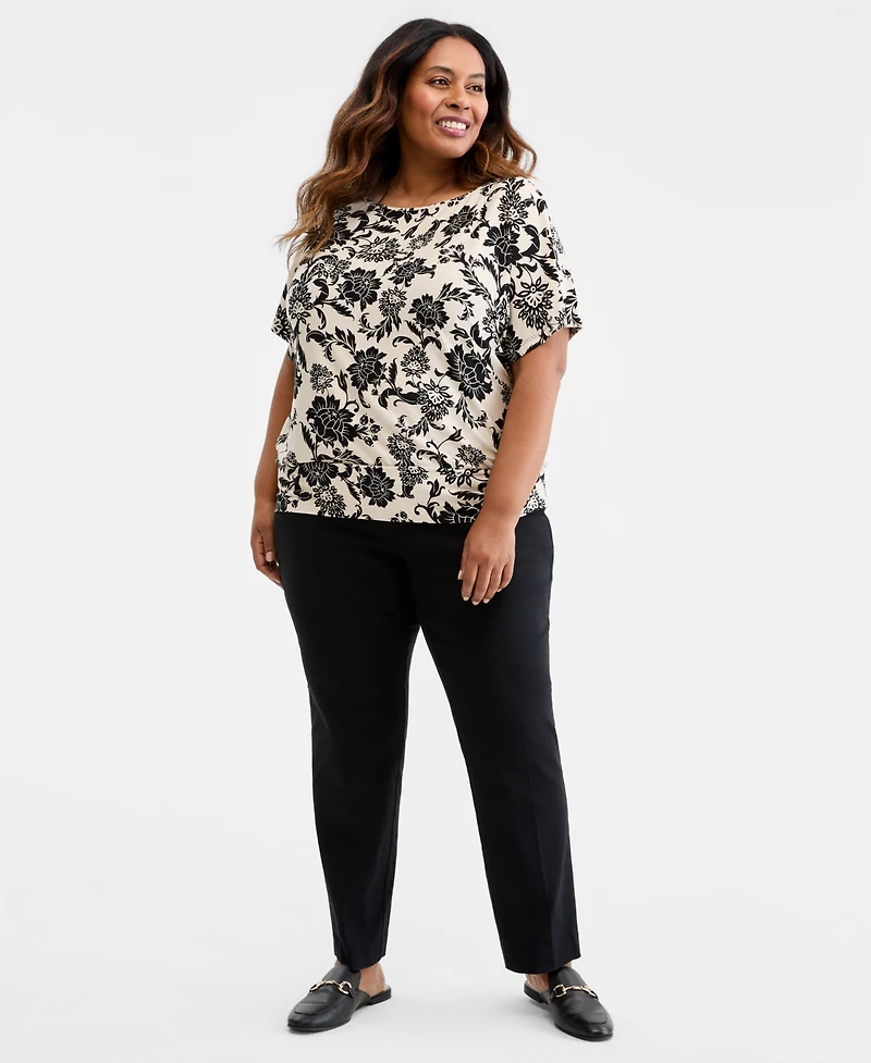 Jm Collection Plus Bianca Floral Scroll Banded-Bottom Top, Macy's Exclusive