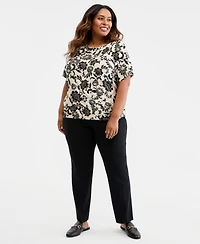 Jm Collection Plus Bianca Floral Scroll Banded-Bottom Top, Macy's Exclusive