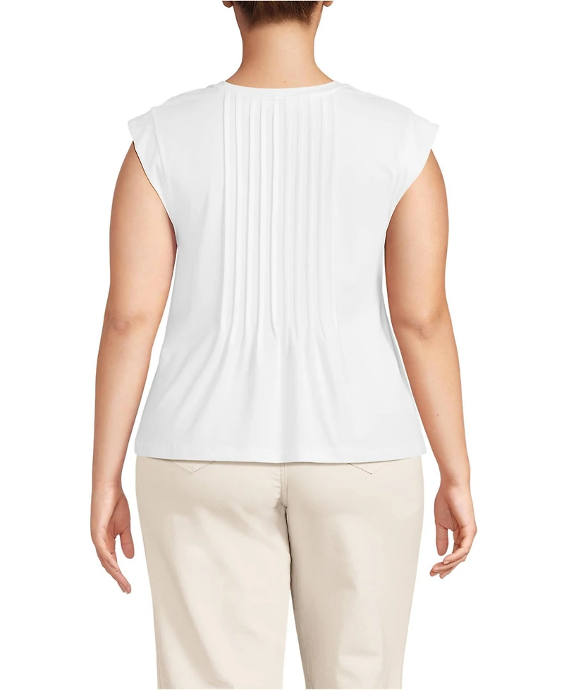 Lands' End Plus Cap Sleeve Lightweight Jersey Pintuck Swing Top