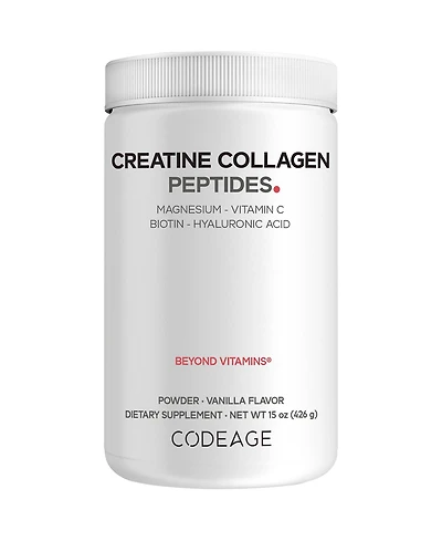 Codeage Creatine Collagen Peptides, Biotin, Magnesium, Hyaluronic Acid, Vit C, Vanilla Flavor, 15 oz