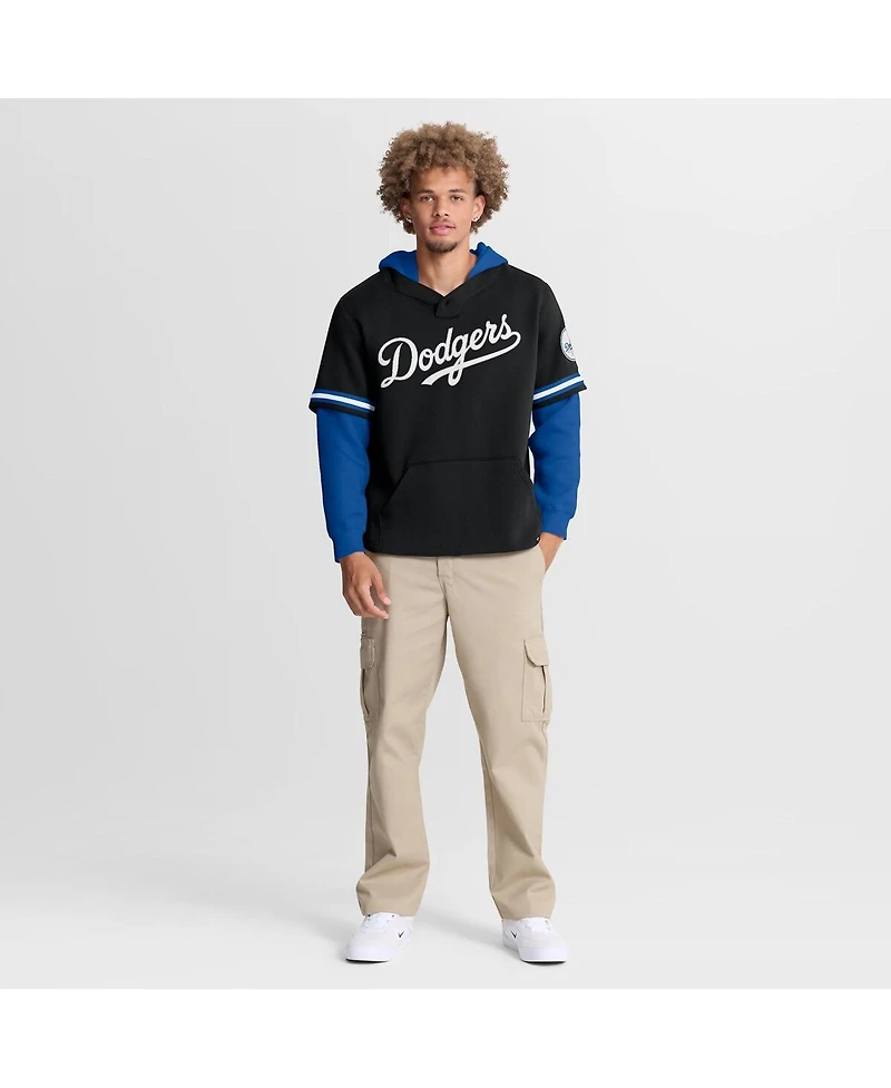 Fanatics Men's Black/Royal Los Angeles Dodgers Oversized Fire Speed Layered Hoodie