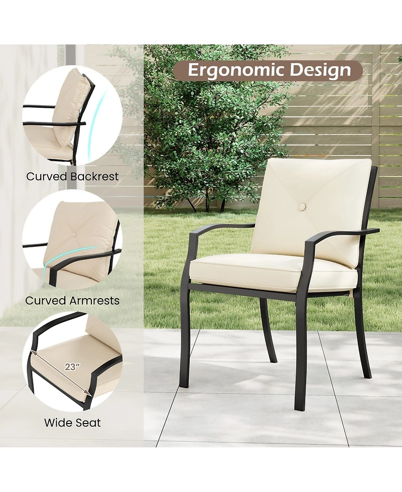 4 Pieces Outdoor Dining Set with Removable Cushions and Rustproof Steel Frame