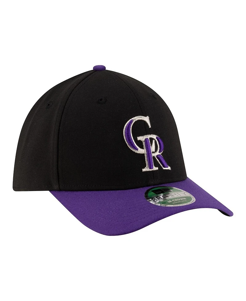 New Era Men's Black Colorado Rockies Alternate Player Replica 39THIRTY M-Crown Flex Hat