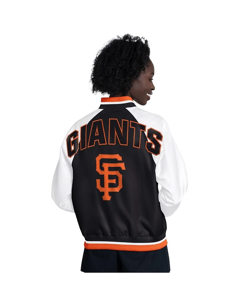 Starter Women's White/Black San Francisco Giants Blitz Varsity Raglan Full-Snap Satin Jacket