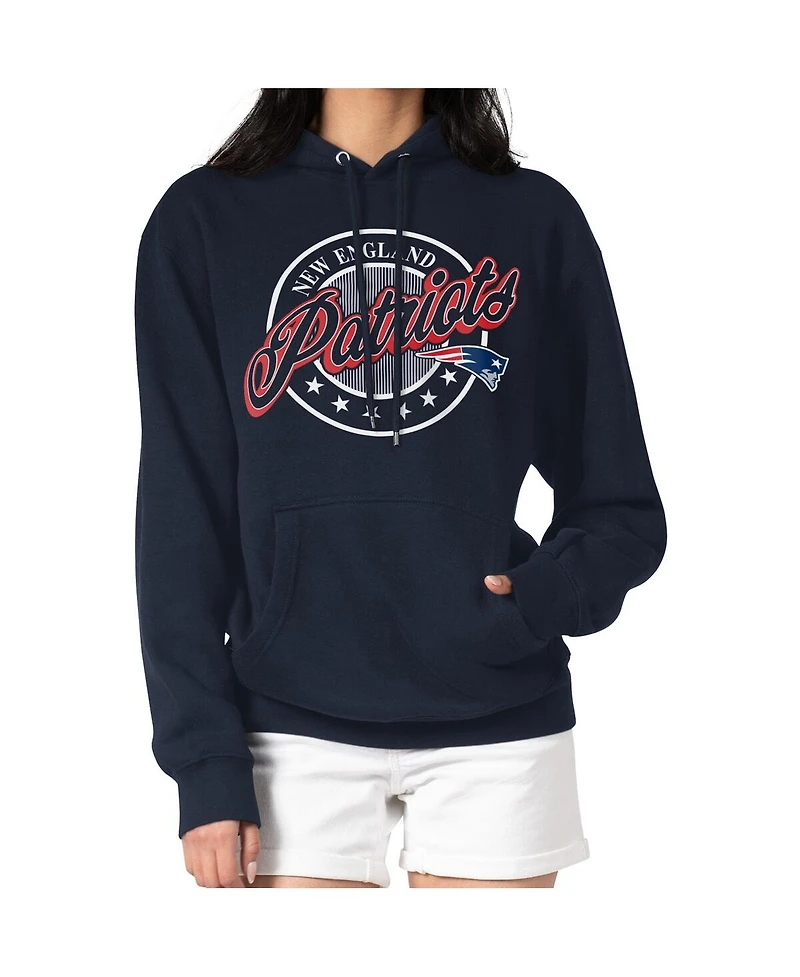 G-iii 4Her by Carl Banks Women's Navy New England Patriots Pinstripe Circle Fleece Pullover Hoodie
