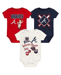 Outerstuff Newborn 3-Piece Atlanta Braves Home Plate Creeper Set