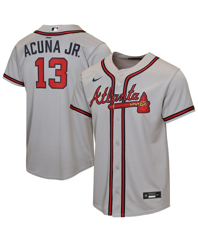 Nike Big Boys and Girls Ronald Acuna Jr. Gray Atlanta Braves Road Replica Jersey