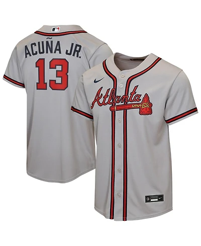 Nike Big Boys and Girls Ronald Acuna Jr. Gray Atlanta Braves Road Replica Jersey