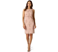 Adrianna Papell Women's Bead Detail Boat Neck Dress