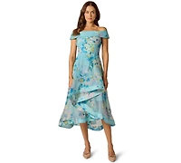 Adrianna Papell Women's Floral Organza Off-The-Shoulder High Low Dress