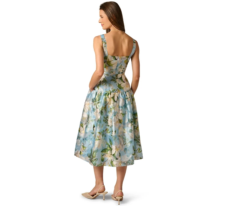 Adrianna Papell Women's Shirred Square Neck Midi Dress