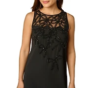 Adrianna Papell Women's Bow Bead Boat Neck Crepe Dress