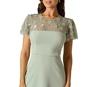 Adrianna Papell Women's Bead Crepe Crewneck Illusion Dress