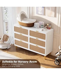 gaomon 6 Drawer Dresser for Bedroom, Large Modern Double Dresser with Wide Top, Rattan Chest of Drawers with Deep Drawers for Living Room Hallway