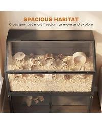 PawHut Hamster Cage with Storage Cabinet, Small Animal Cage with Acrylic Panels