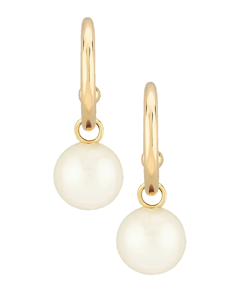 Pearl (6 mm) Drop Hoop Earrings Set 14k Yellow Gold