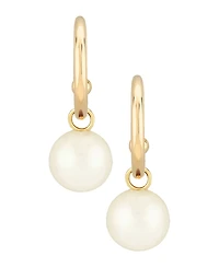 Pearl (6 mm) Drop Hoop Earrings Set 14k Yellow Gold