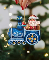 Designocracy Train Riding Santa Wooden Christmas Ornament Set of 2