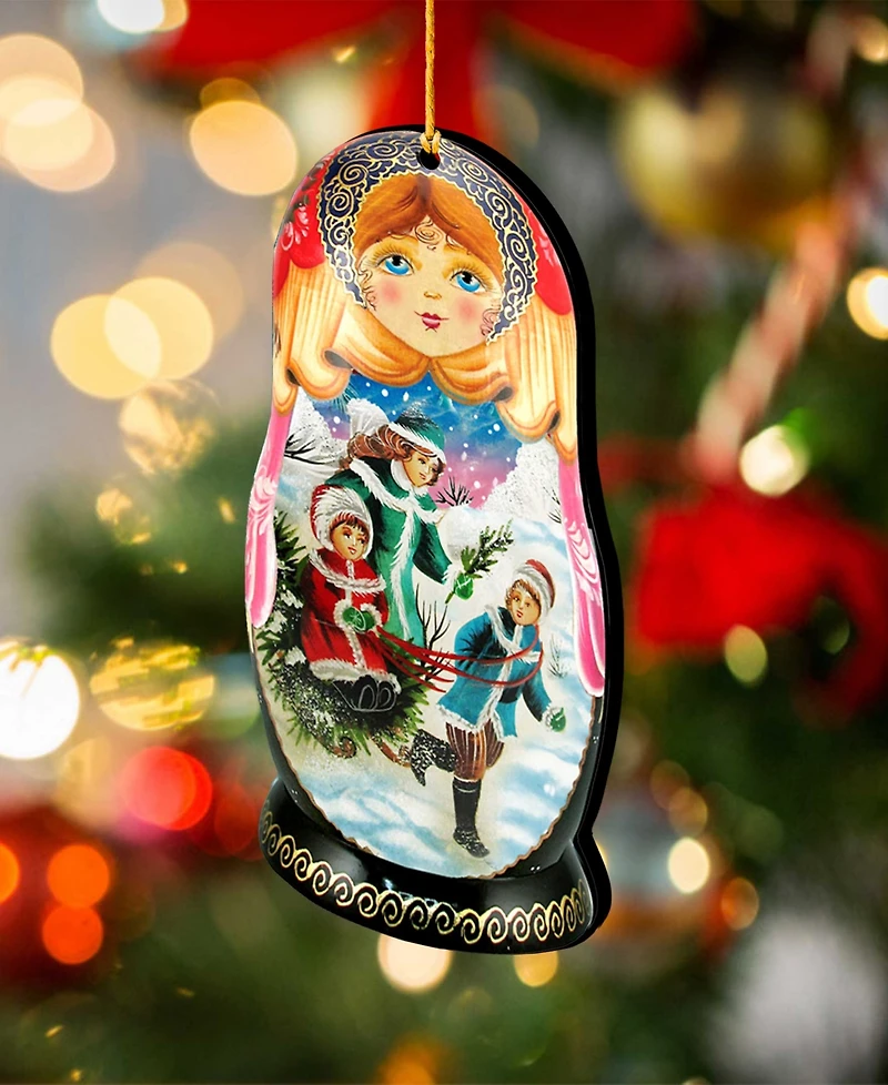 Designocracy Winter Play Dolls Wooden Ornaments, Set of 3