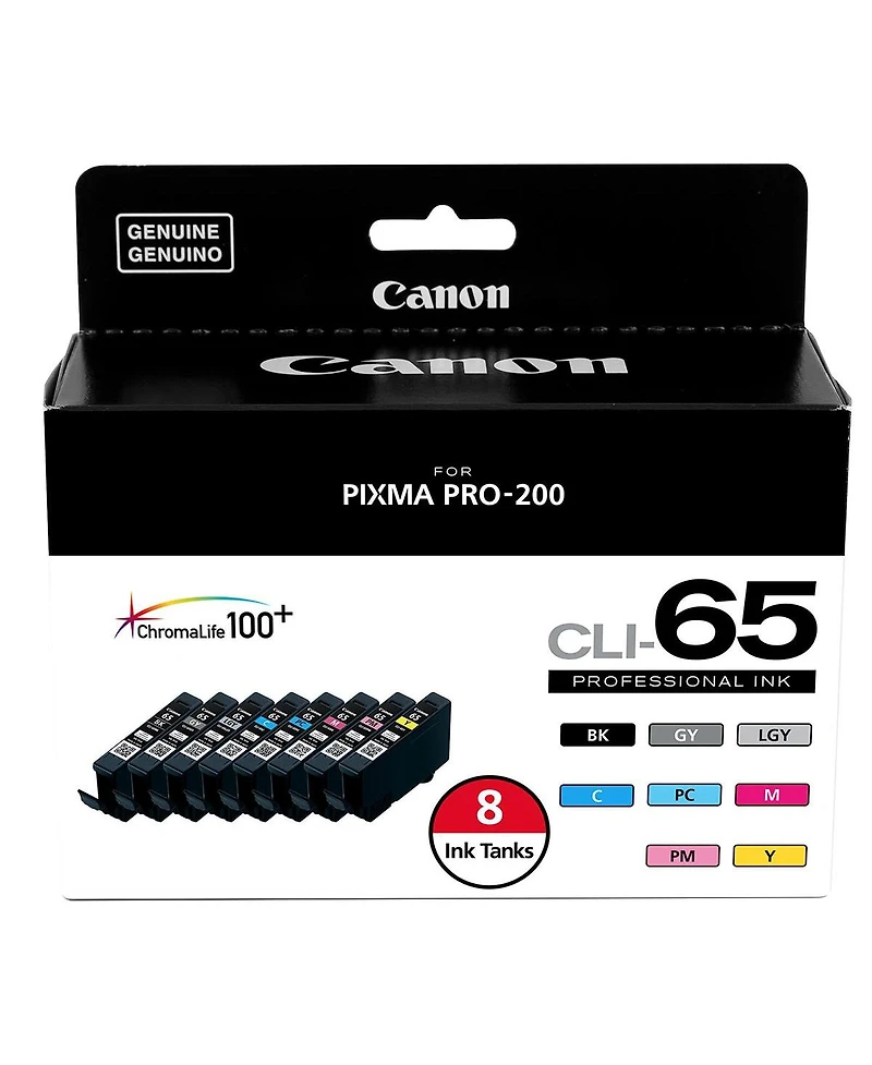 Canon Pixma Pro-200S 13" Wireless Professional Inkjet Photo Printer with Cli-65 Eight Color Ink Tank Value Pack for Pixma Pro-200 Printer
