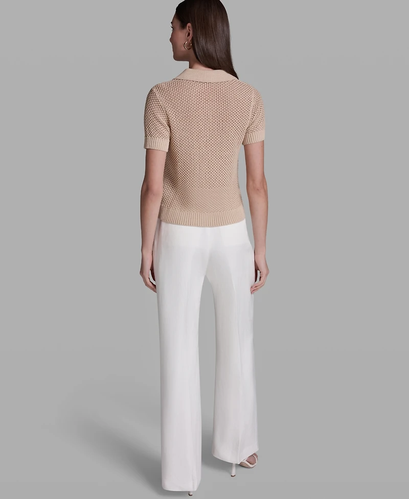 Bcbg Women's Short-Sleeve Button Front Collared Polo Top