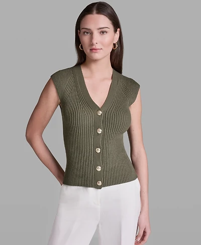 Bcbg Women's Short-Sleeve V-Neck Button-Front Top