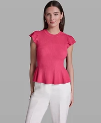 Bcbg Women's Short-Sleeve Crewneck Peplum Top