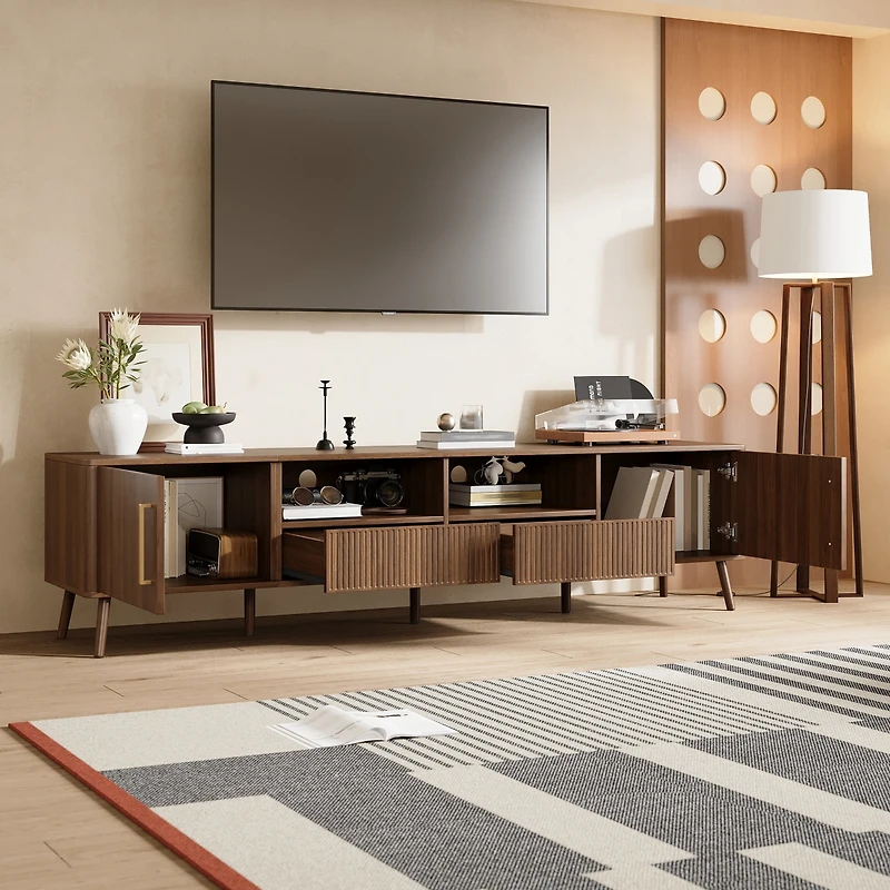 sumyeg 78 inch Cabinet Tv Stand with Soft-Close Doors, Tv Media Console Table with Cable Management