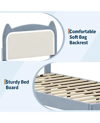 gaomon Bed Frame with Cat Headboard, Twin Platform Grb Led Lights, Storage Drawer & Strong Wood Slats Support