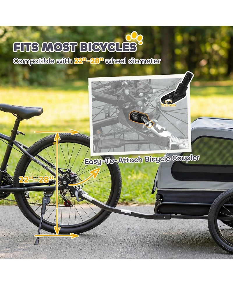 PawHut Dog Bike Trailer, Trailer w/ Flip-Down Ramp Tailgate,