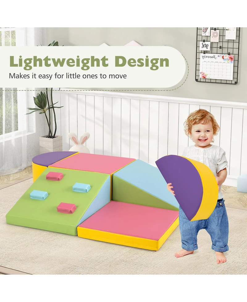 Mecale 6-Piece Toddler Soft Play Set with Climbing Triangle & Ramp