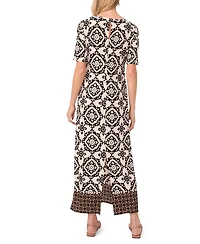 Vince Camuto Women's Printed Crew Neck Maxi Dress