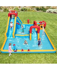 Mecale 9-in-1 Inflatable Double Water Slide Park Giant Bounce House, No Blower Included