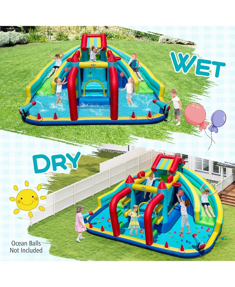Mecale Inflatable Double Water Slide Park with Obstacle Course, 750W Blower Included