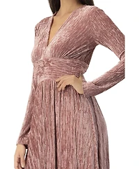 Ivonne Women's Long Velvet Pleated V-Neck Dress