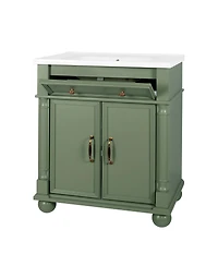 Sillysis Bathroom Vanity with Sink, Medieval Modern Solid Wood Roman Base, Flip Drawer, Adjustable Storage, Easy Clean