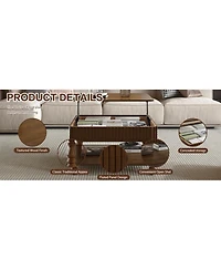Streamdale Furniture Walnut Fluted Lift-Top Coffee Table with Storage