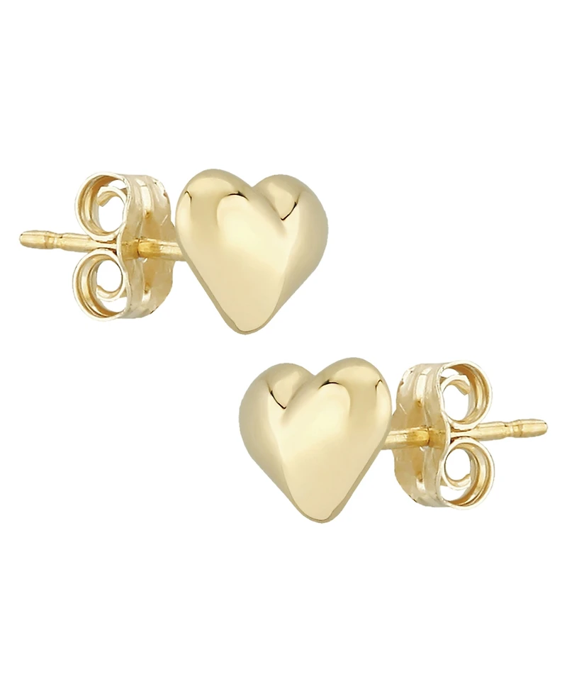 Puffed Heart Stud Earrings Set in 14k Yellow Gold (8mm)