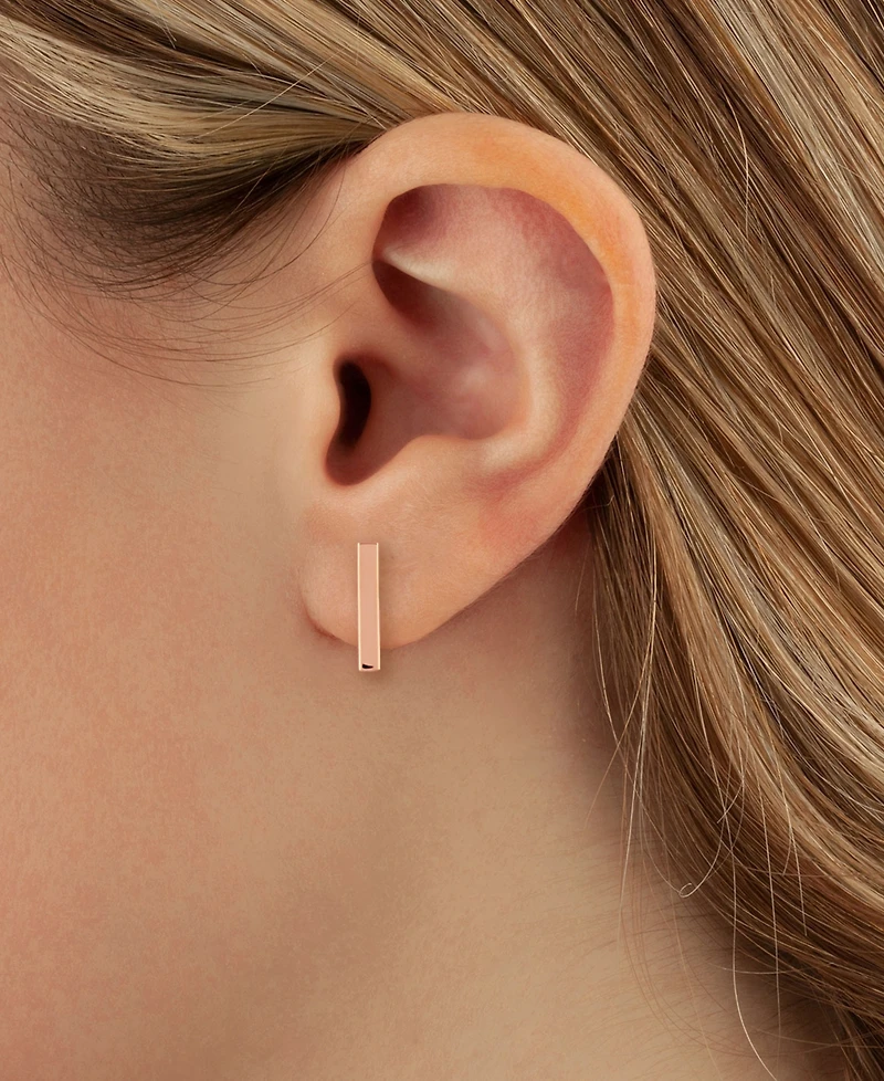 Flat Bar Stud Earrings Set in 14k Yellow or Rose Gold