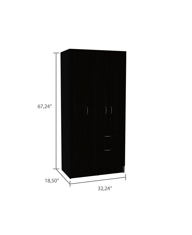 flynama Meredith 1Drawer Rectangle Armoire Wenge and White with Hanging Rod 7 Shelves and PullDown Door Cabinet