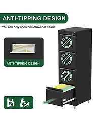 Rainsken 4 Drawer Locking Vertical File Cabinet on Wheels